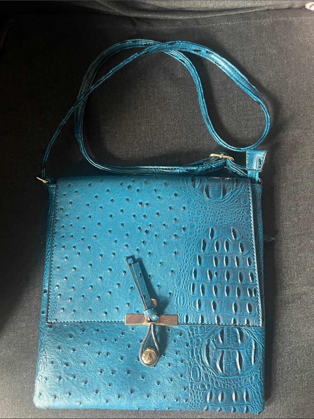 Teal Faux Ostrich Crossbody Bag - Women's Shoulder Bag